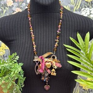 ⭐️Adorned Crown Jewelry assemblage amethyst skeleton key bits & baubles necklace